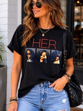H.E.R. Black Graphic Concert Tour T-Shirt Band Tee Size M